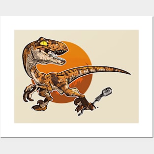 Podcasting Velociraptor with Circle Background Posters and Art